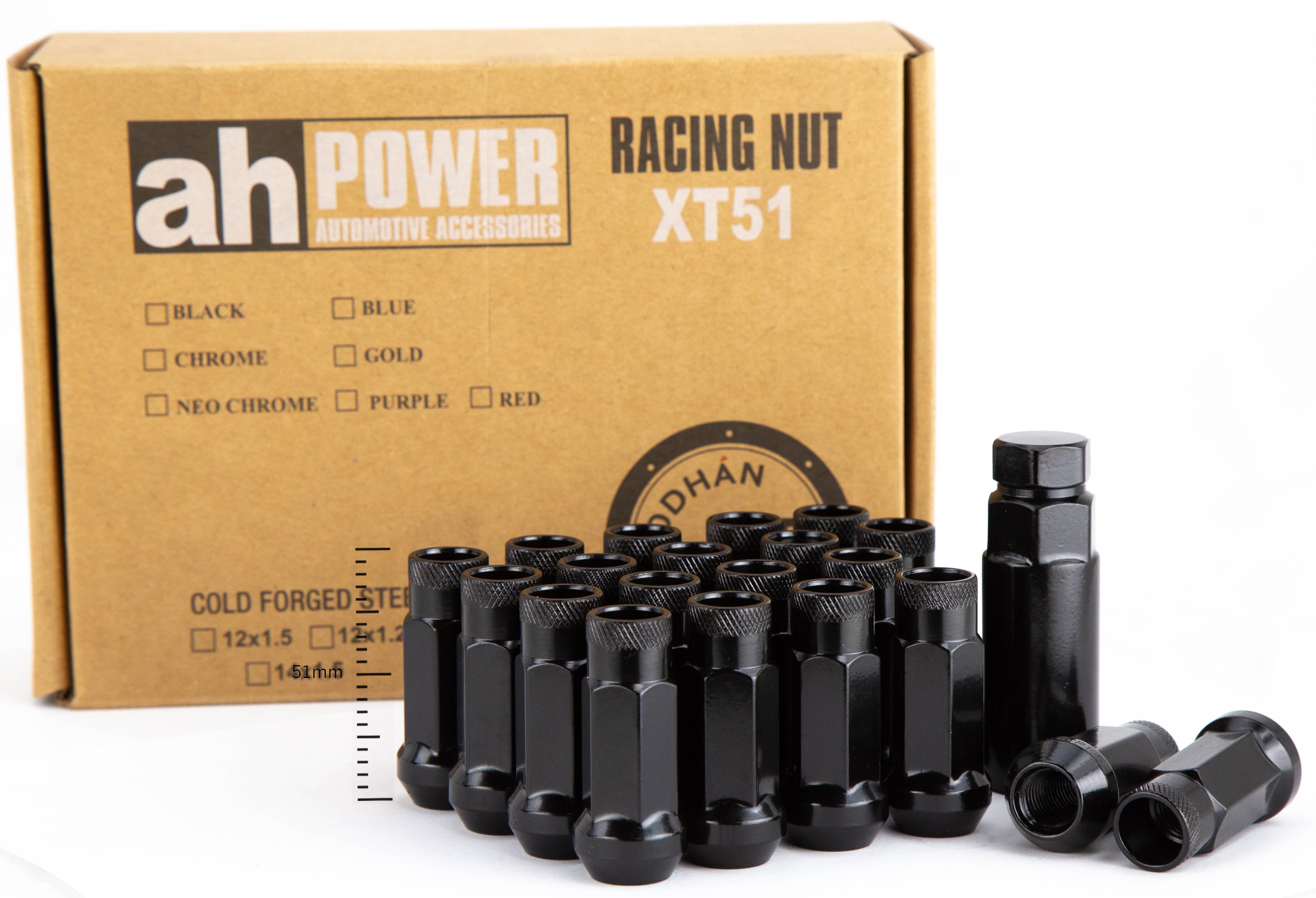 Aodhan XT51 Extended Open End Lug Nut Set – Conical Seat, 51mm Overall Length