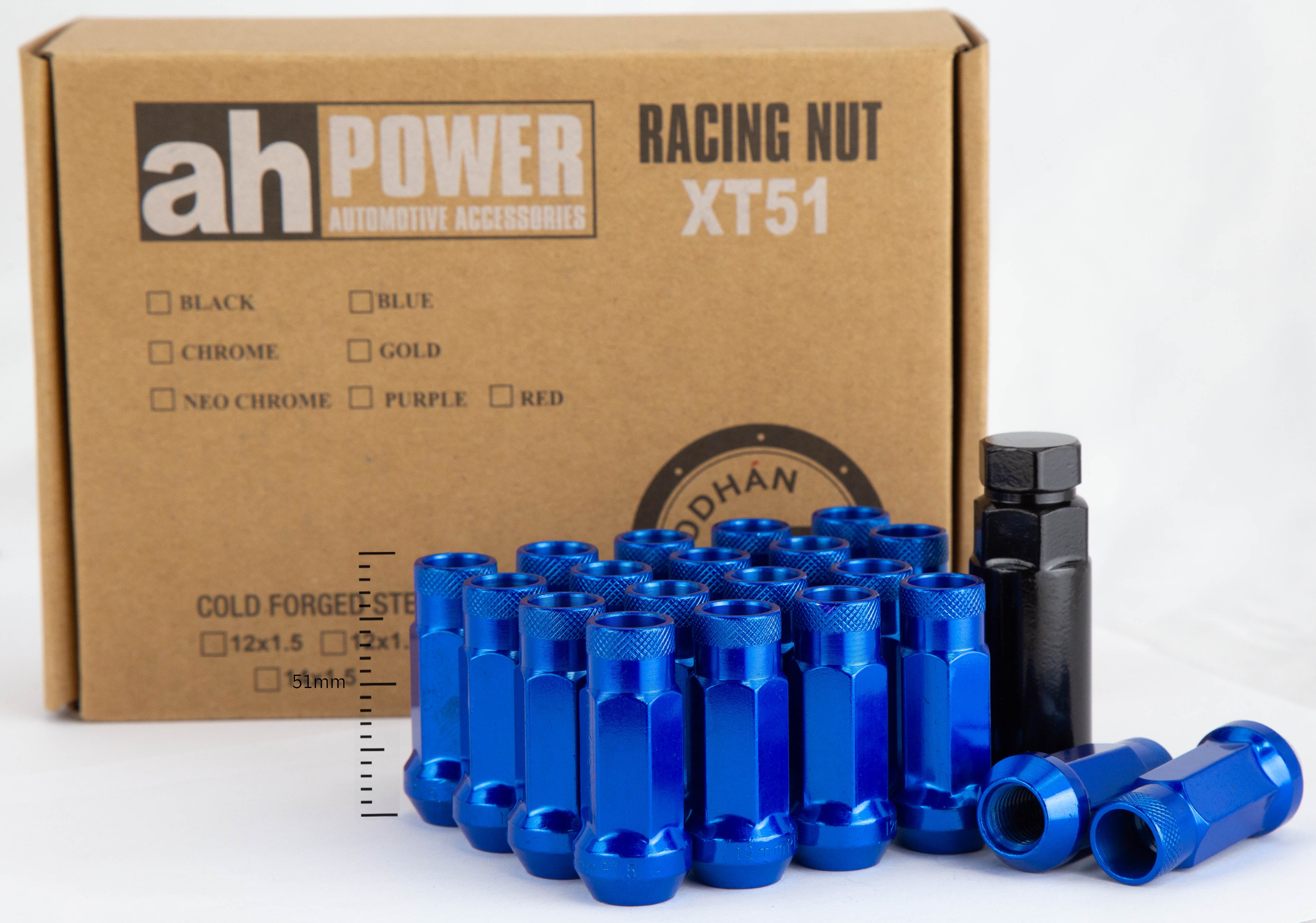 Aodhan XT51 Extended Open End Lug Nut Set – Conical Seat, 51mm Overall Length