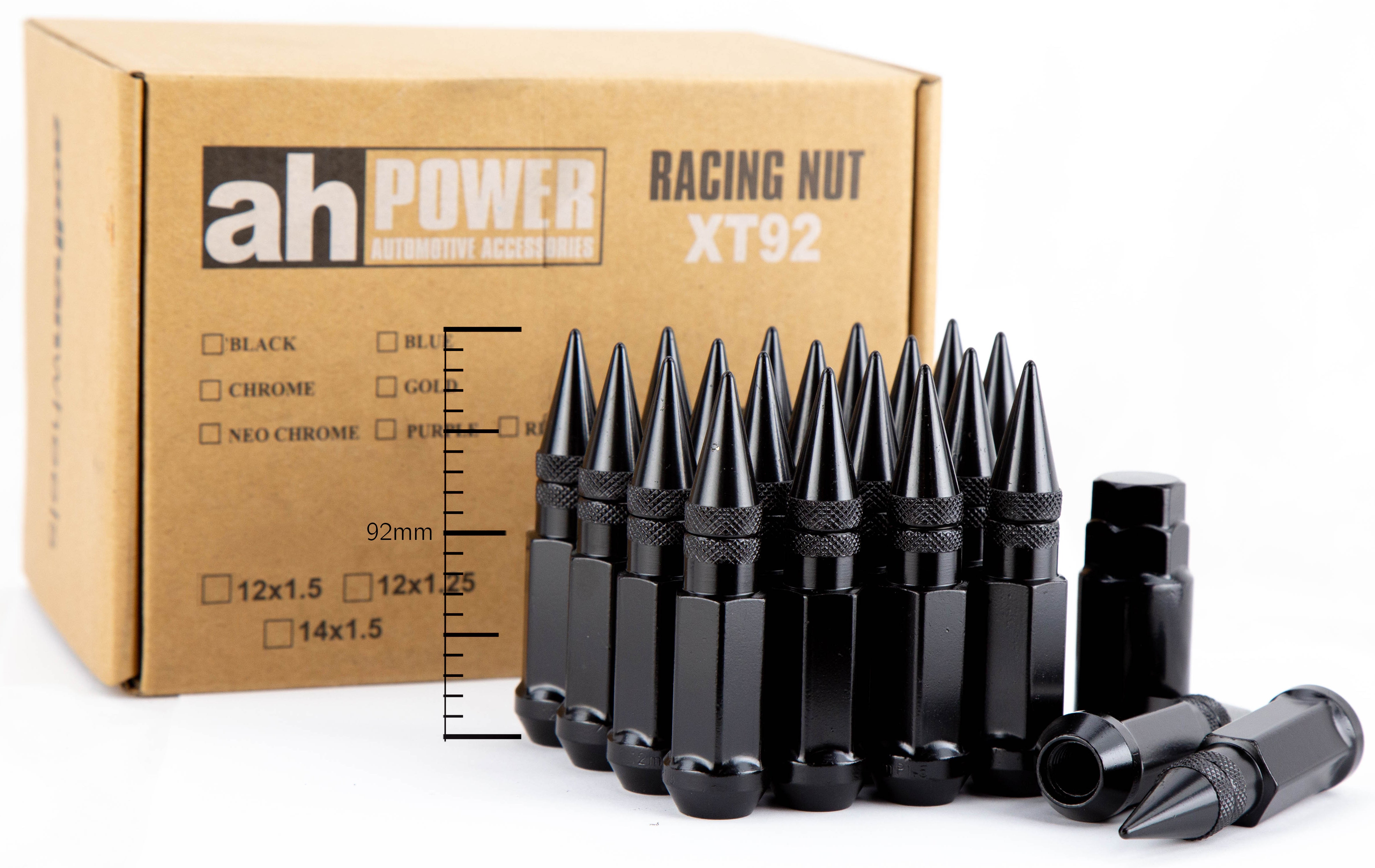 Aodhan XT92 Spiked Extended Lug Nut Set – Conical Seat, 91mm Overall Length