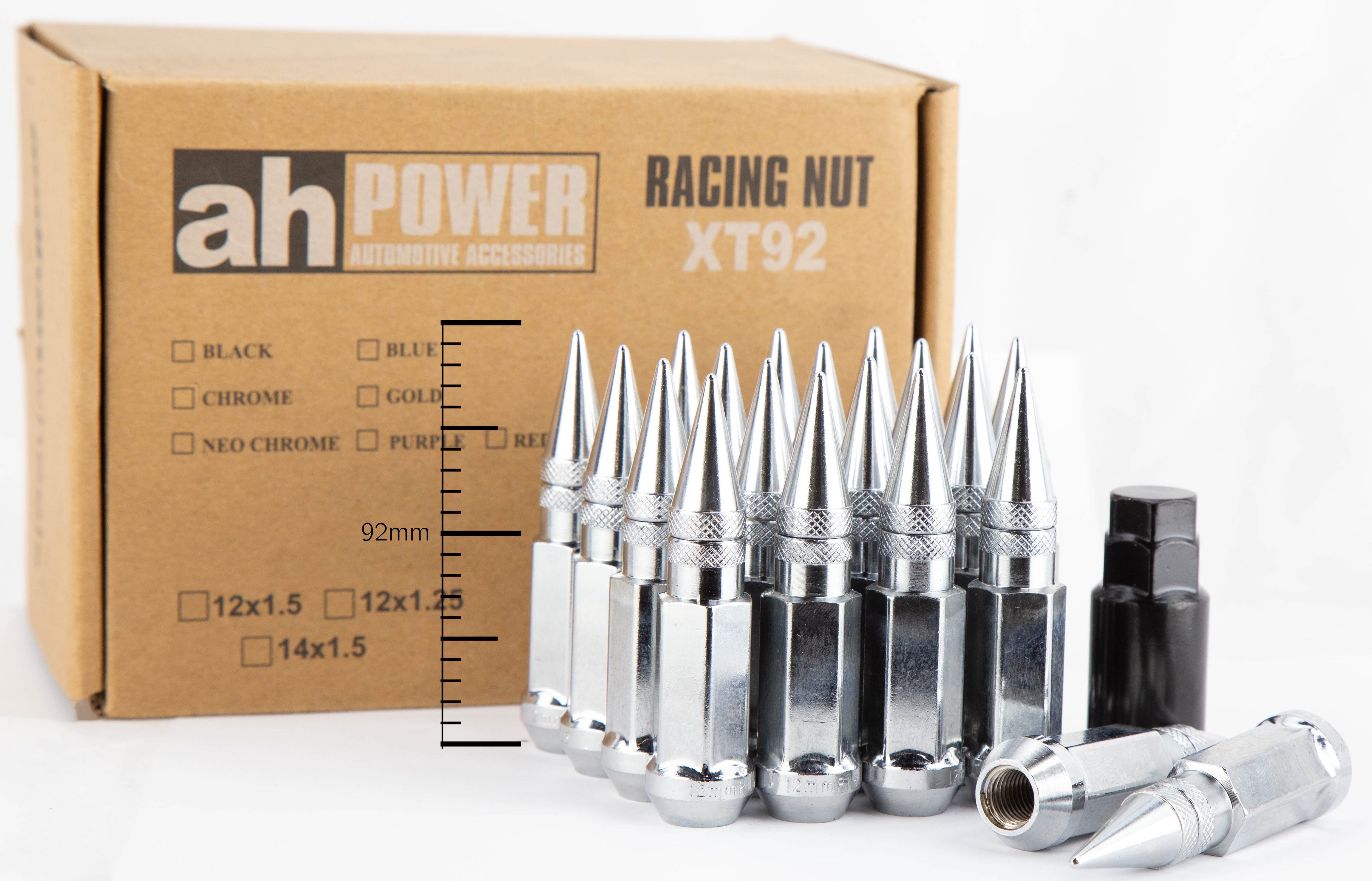 Aodhan XT92 Spiked Extended Lug Nut Set – Conical Seat, 91mm Overall Length