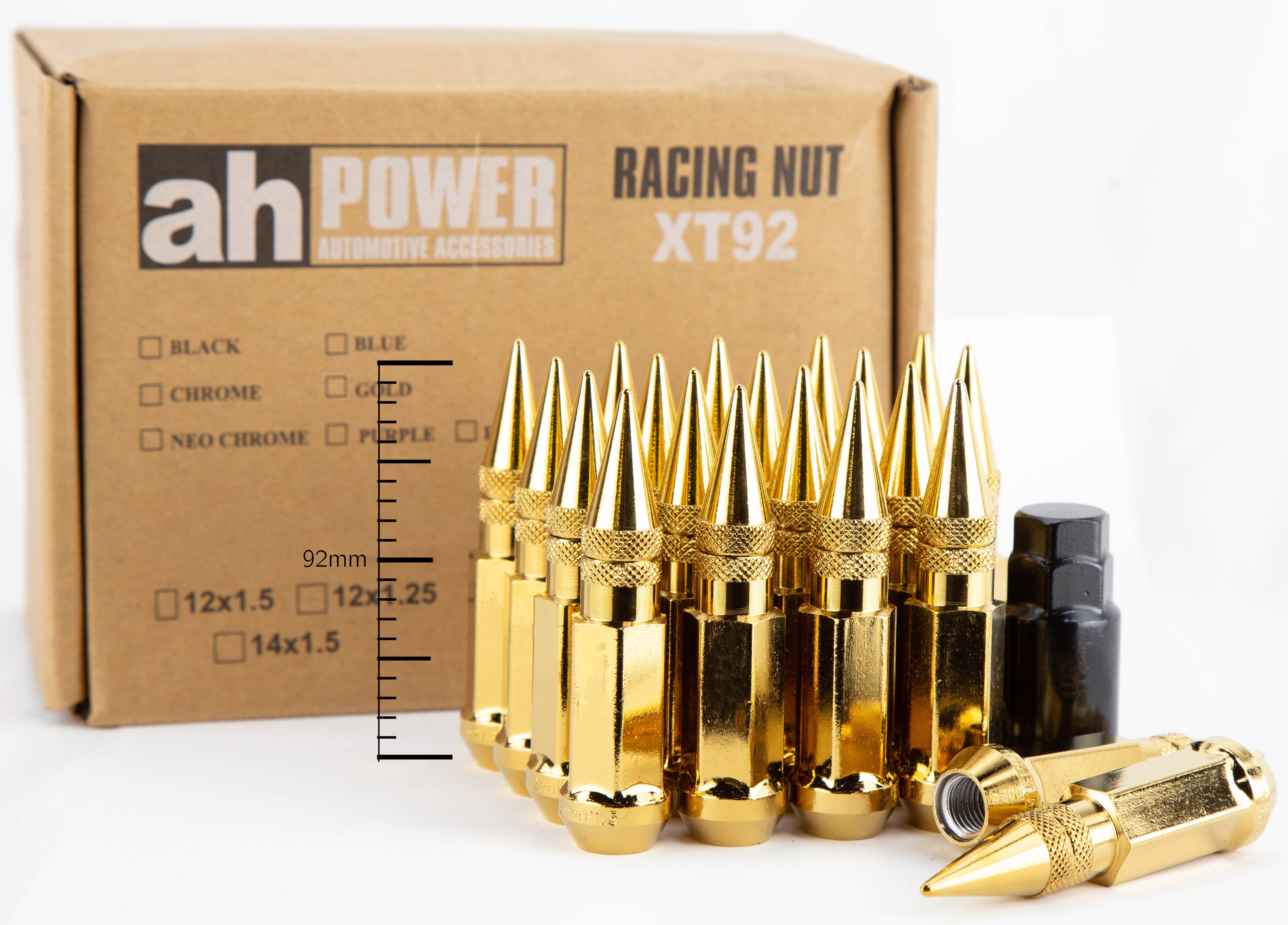 Aodhan XT92 Spiked Extended Lug Nut Set – Conical Seat, 91mm Overall Length