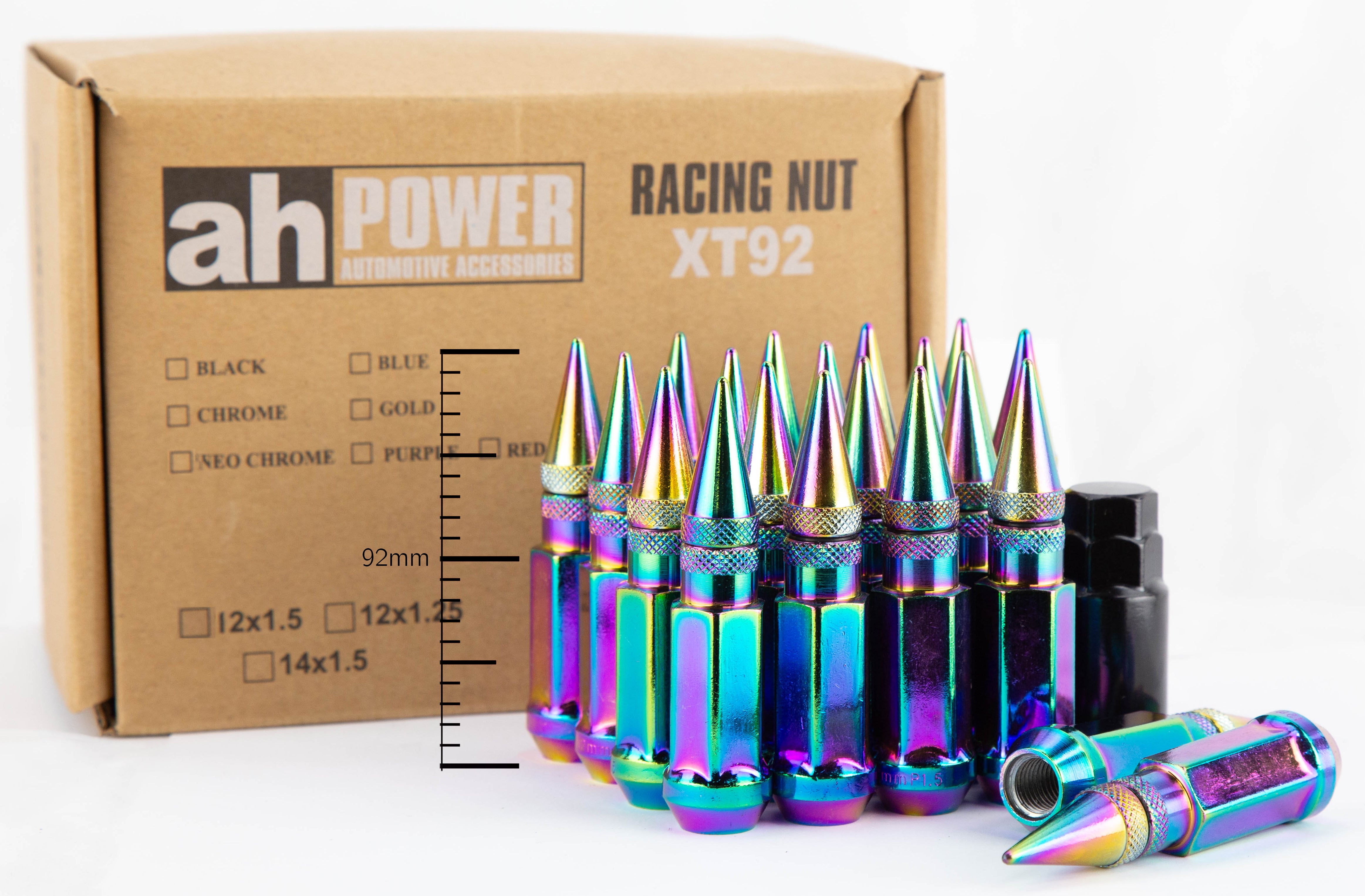 Aodhan XT92 Spiked Extended Lug Nut Set – Conical Seat, 91mm Overall Length