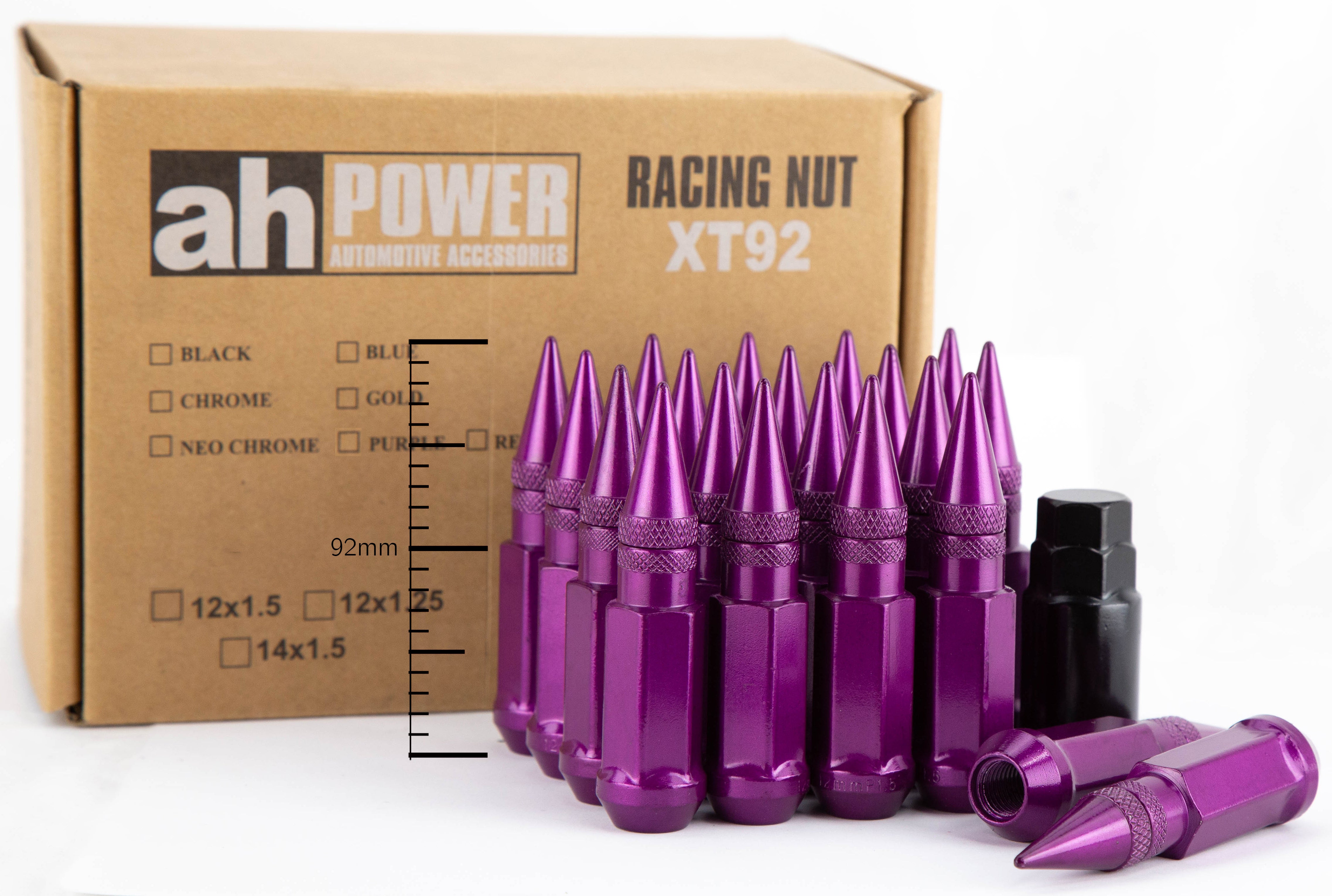 Aodhan XT92 Spiked Extended Lug Nut Set – Conical Seat, 91mm Overall Length