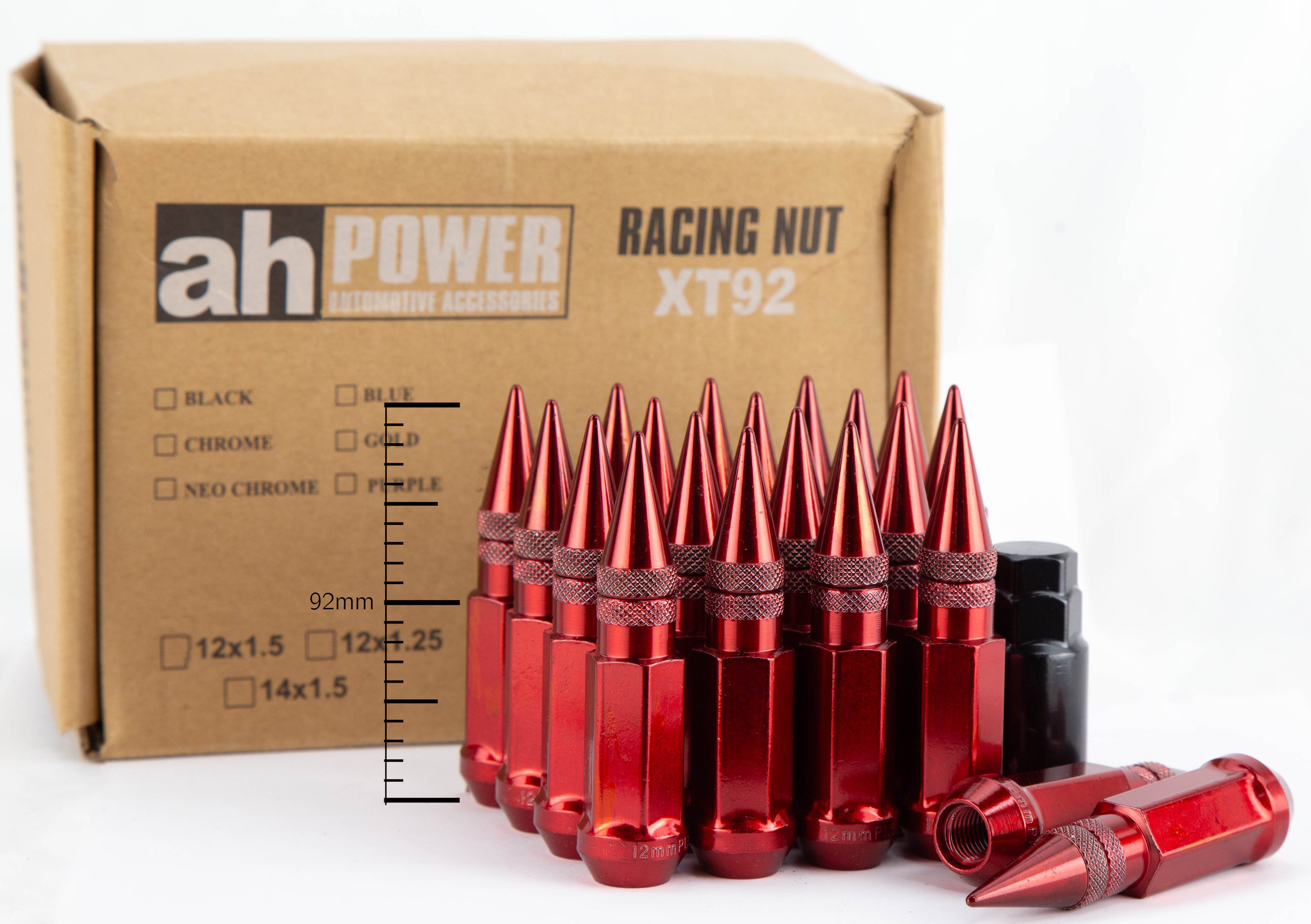 Aodhan XT92 Spiked Extended Lug Nut Set – Conical Seat, 91mm Overall Length